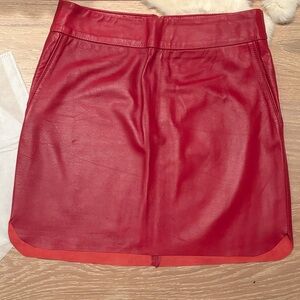 Elegant Red Leather Midi Skirt
